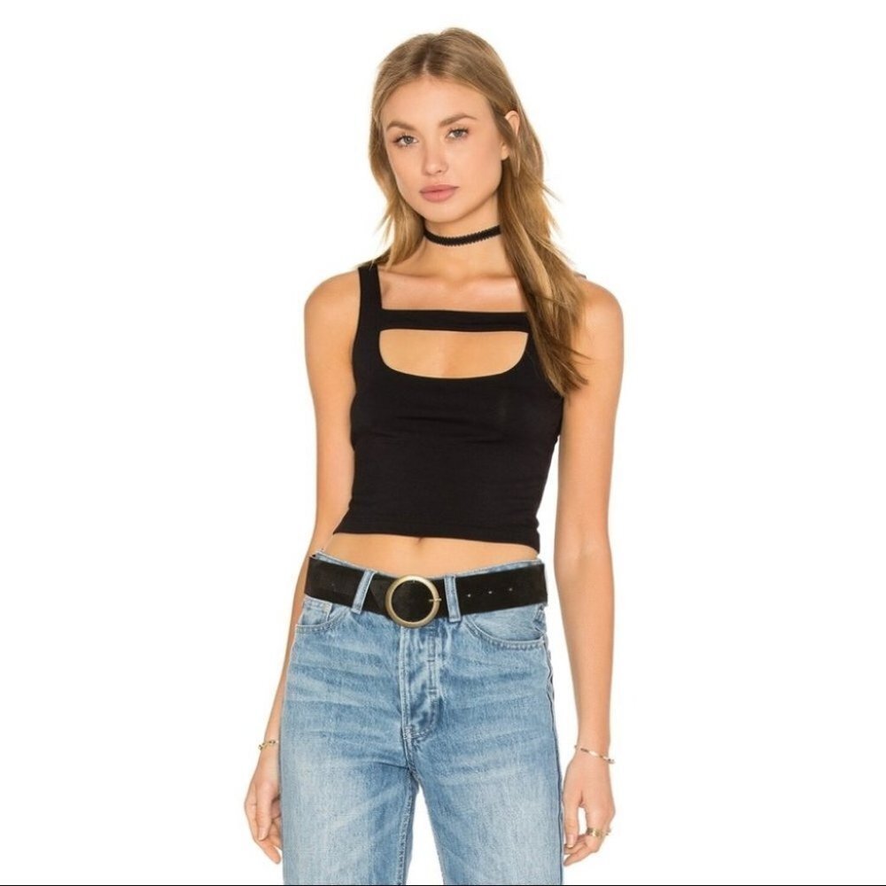Revolve Women's LNA Tank Top Cut out Crop Black XS Whimsigoth Casual Festival